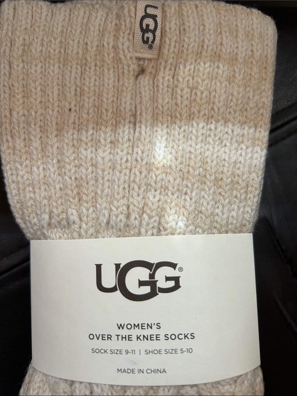 UGG Women's Over-the-Knee Cable Knit Socks in Light Beige - Picture 3 of 5